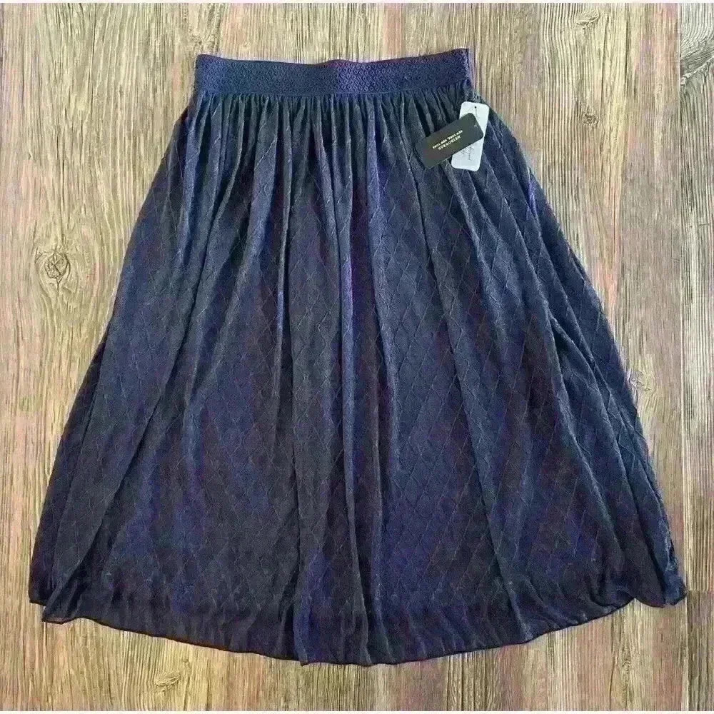 Metrowear New York Skirt Lg Navy Blue Elastic Waist Lined Geometric Pattern NEW